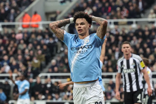 Nico O'Reilly of Manchester City reacts after a missed chance on goal during the Emirates FA Cup 5th Round  match Newcastle Untied vs Manchester City at St. James's Park, Newcastle, United Kingdom on 07 March 2026

(Photo by Mark Cosgrove/News Images)