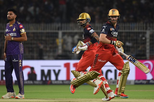 Royal Challengers Bengaluru's Virat Kohli and Phil Salt take runs during the Indian Premier League cricket match between Kolkata Knight Riders and Royal Challengers Bengaluru at Eden Gardens in Kolkata, India, Saturday, March 22, 2025.(Photo: Debajyoti Chakraborty/News Images)