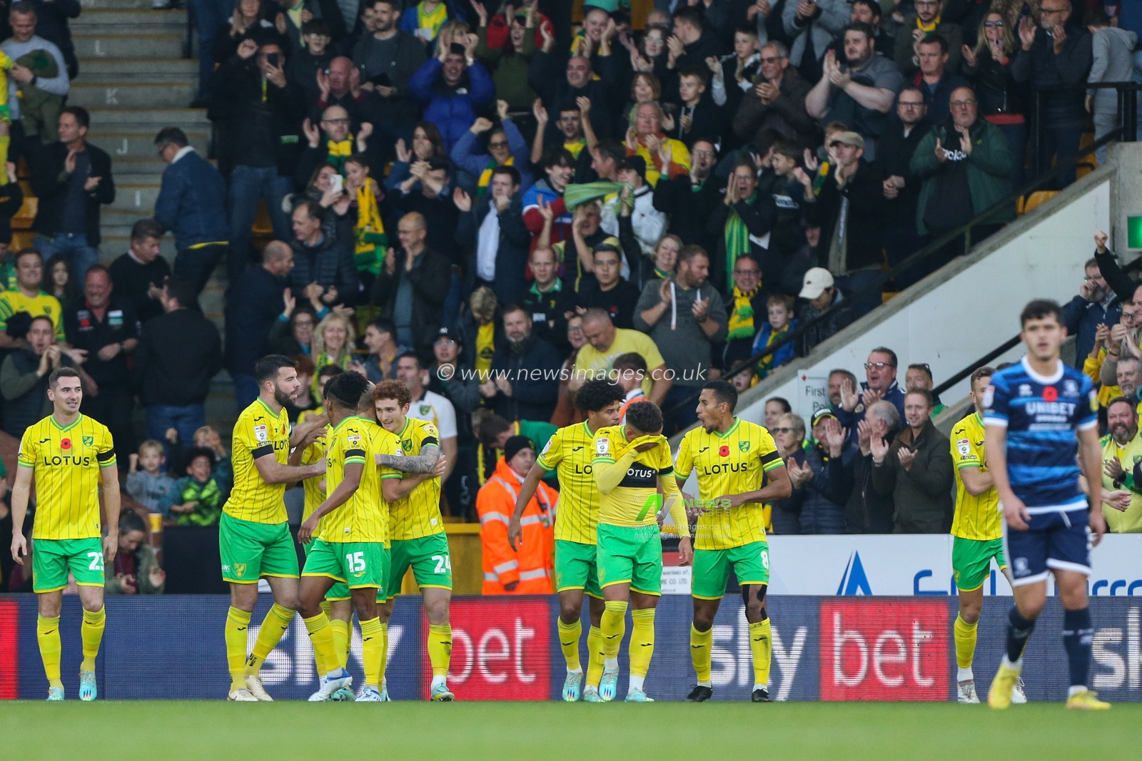 Josh Sargent #24 of Norwich City celebrates his goal to make it 1-0 during the Sky Bet Championship match Norwich City vs Middlesbrough at Carrow Road, Norwich, United Kingdom, 12th November 2022

(Photo by Arron Gent/News Images)