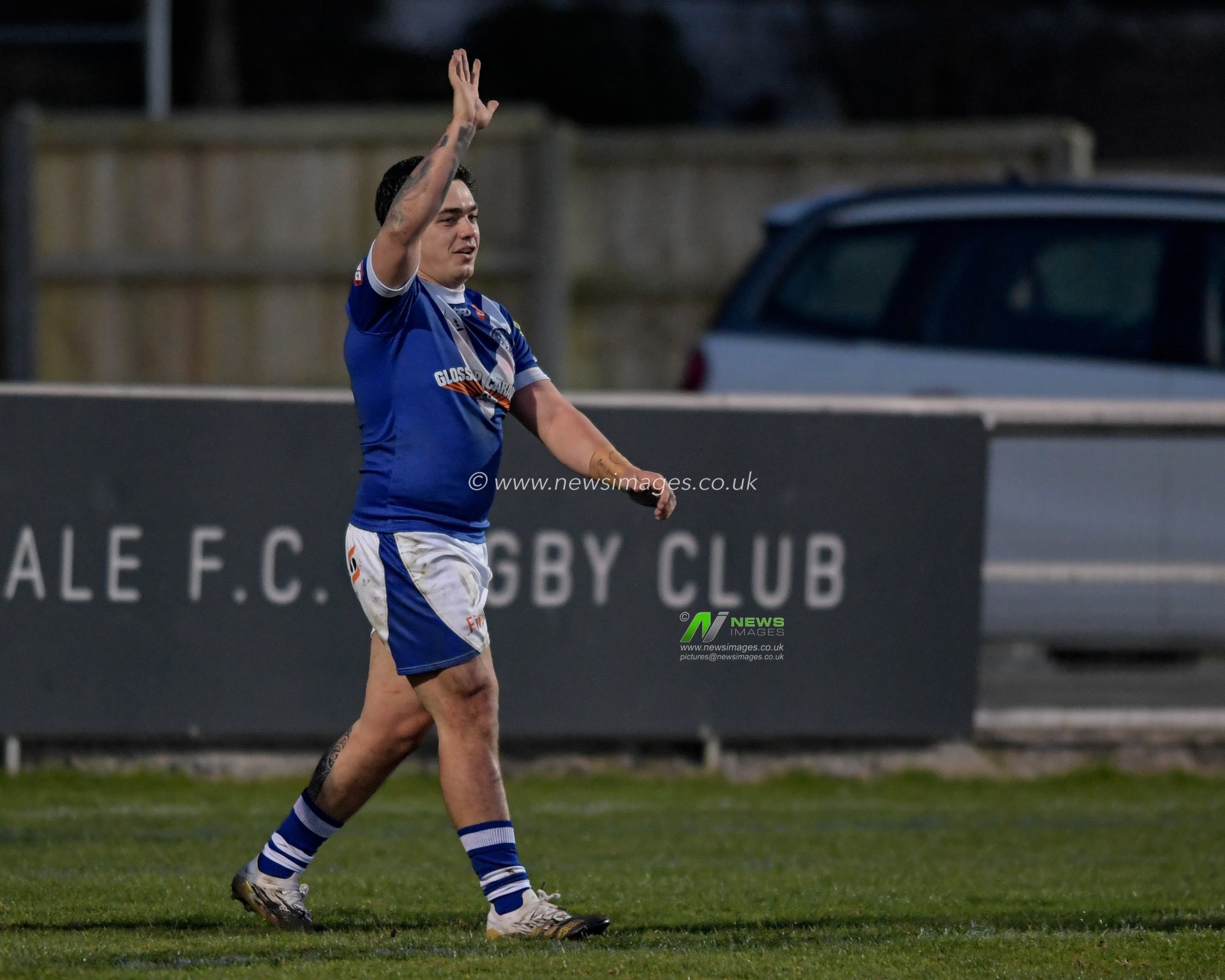 Jack Hansen (7) of Swinton Lions celebrates scoring a try to make it 20-6