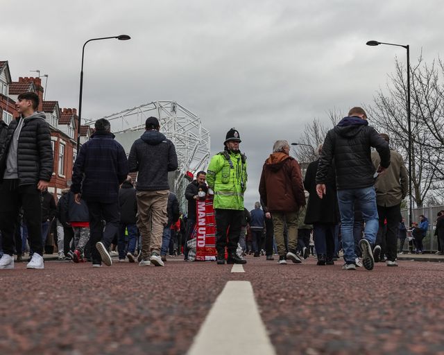There is a police presence Manchester United fans on their way to Old Trafford during the Premier League match Manchester United vs Crystal Palace at Old Trafford, Manchester, United Kingdom on 01 March 2026

(Photo by Mark Cosgrove/News Images)