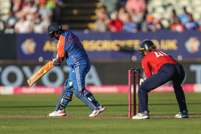 Deepti Sharma of India is bowled out by LBW during the 5th Vitality IT20 England Women vs India Women at Edgbaston, Birmingham, United Kingdom, 12th July 2025

(Photo by Izzy Poles/News Images)