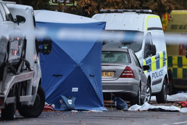 A forensic tent covering a car during the Manchester synagogue terror attack day 2 at Heaton Park Shul, Manchester, United Kingdom, 3rd October 2025

(Photo by Mark Cosgrove/News Images)