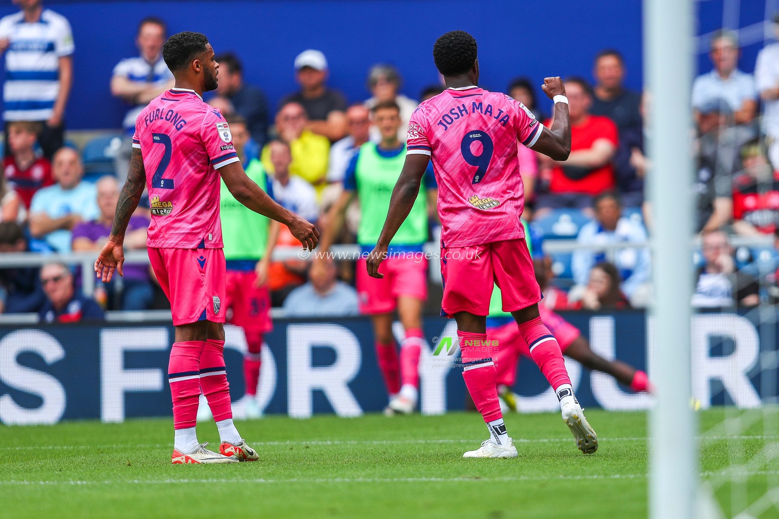 Josh Maja of West Bromwich Albion celebrates scoring the team's first goal during the Sky Bet Championship match Queens Park Rangers vs West Bromwich Albion at Kiyan Prince Foundation Stadium, London, United Kingdom, 10th August 2024

(Photo by Izzy Poles/News Images)
