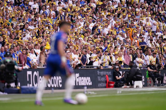 Leeds fans wave their flags during the Emirates FA Cup Semi-Final match Chelsea vs Leeds United at Wembley Stadium, London, United Kingdom on 26 April 2026

(Photo by Harvey Murphy/News Images)