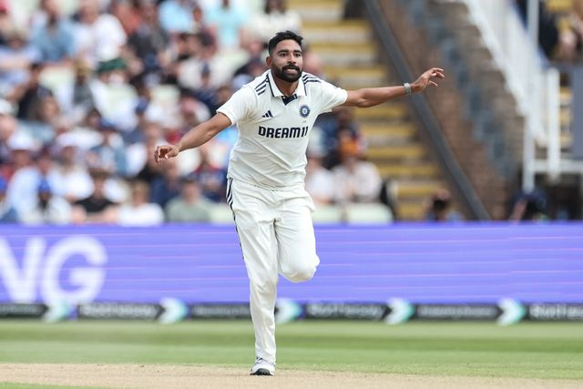 Mohammed Siraj of India celebrates the wicket of Joe Root of England during the 2nd Rothesay Test Match day 3 England v India at Edgbaston, Birmingham, United Kingdom, 4th July 2025

(Photo by Mark Cosgrove/News Images)