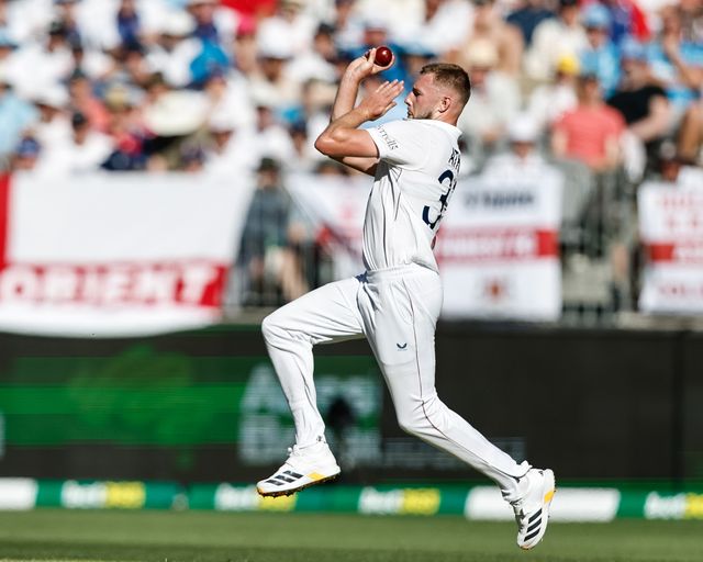Gus Atkinson of England delivers the ball during the NRMA Insurance Ashes First Test Day 1 Series Australia vs England at Optus Stadium, Perth, Australia, 20th November 2025

(Photo by Santanu Banik/News Images)

*** GER AUT SUI OUT ***
