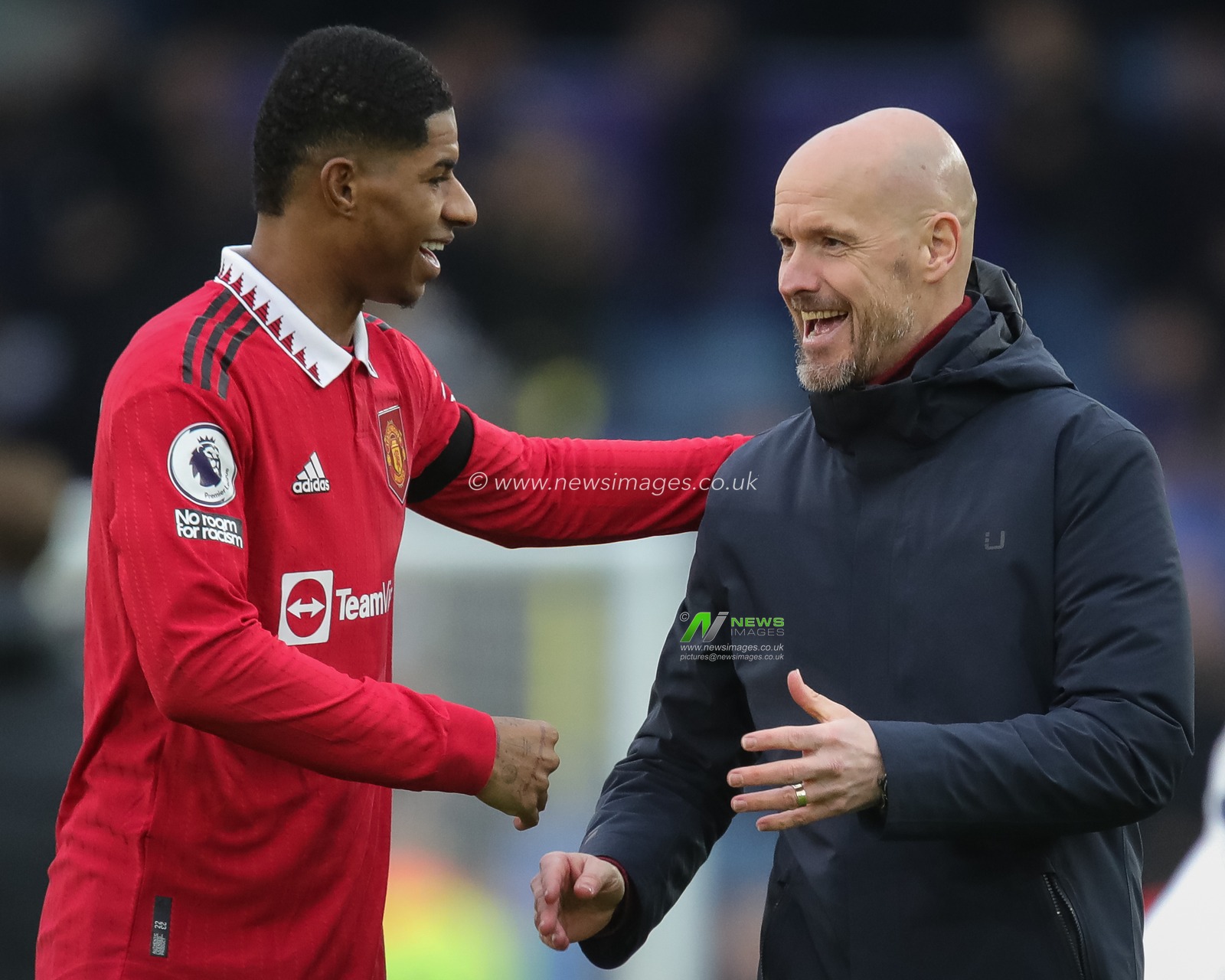 Erik ten Hag manager of Manchester United celebrates with goalscorer Marcus Rashford after the Premier League match Leeds United vs Manchester United at Elland Road, Leeds, United Kingdom, 12th February 2023

(Photo by James Heaton/News Images)