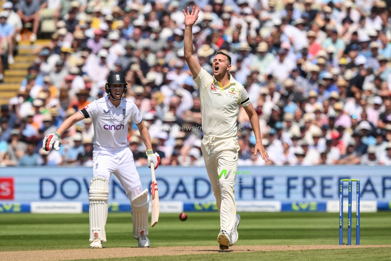Josh Hazlewood of Australia appeals during the LV= Insurance Ashes First Test Series Day 1 England vs Australia at Edgbaston, Birmingham, United Kingdom, 16th June 2023

(Photo by Craig Thomas/News Images)