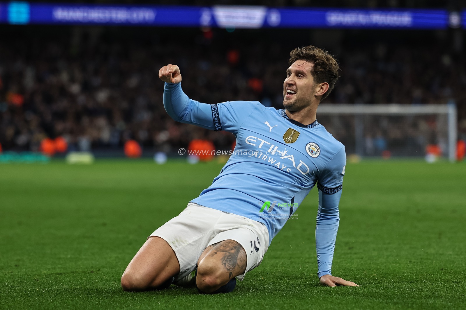John Stones of Manchester City celebrates his goal to make it 3-0 during the UEFA Champions League, League Stage Manchester City v Sparta Prague at Etihad Stadium, Manchester, United Kingdom, 23rd October 2024

(Photo by Mark Cosgrove/News Images)