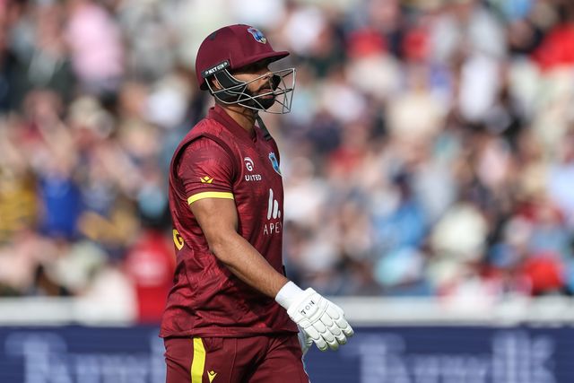 Brandon King of West Indies leaves the field of play after been dismissed during the 1st Metro Bank ODI England vs West Indies at Edgbaston, Birmingham, United Kingdom, 29th May 2025

(Photo by Mark Cosgrove/News Images)