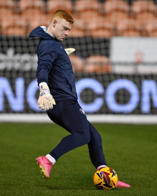 Mackenzie Chapman of Blackpool during the pre-game warmup ahead of the Vertu Trophy match Blackpool vs Aston Villa U21 at Bloomfield Road, Blackpool, United Kingdom, 17th December 2024

(Photo by Craig Thomas/News Images)