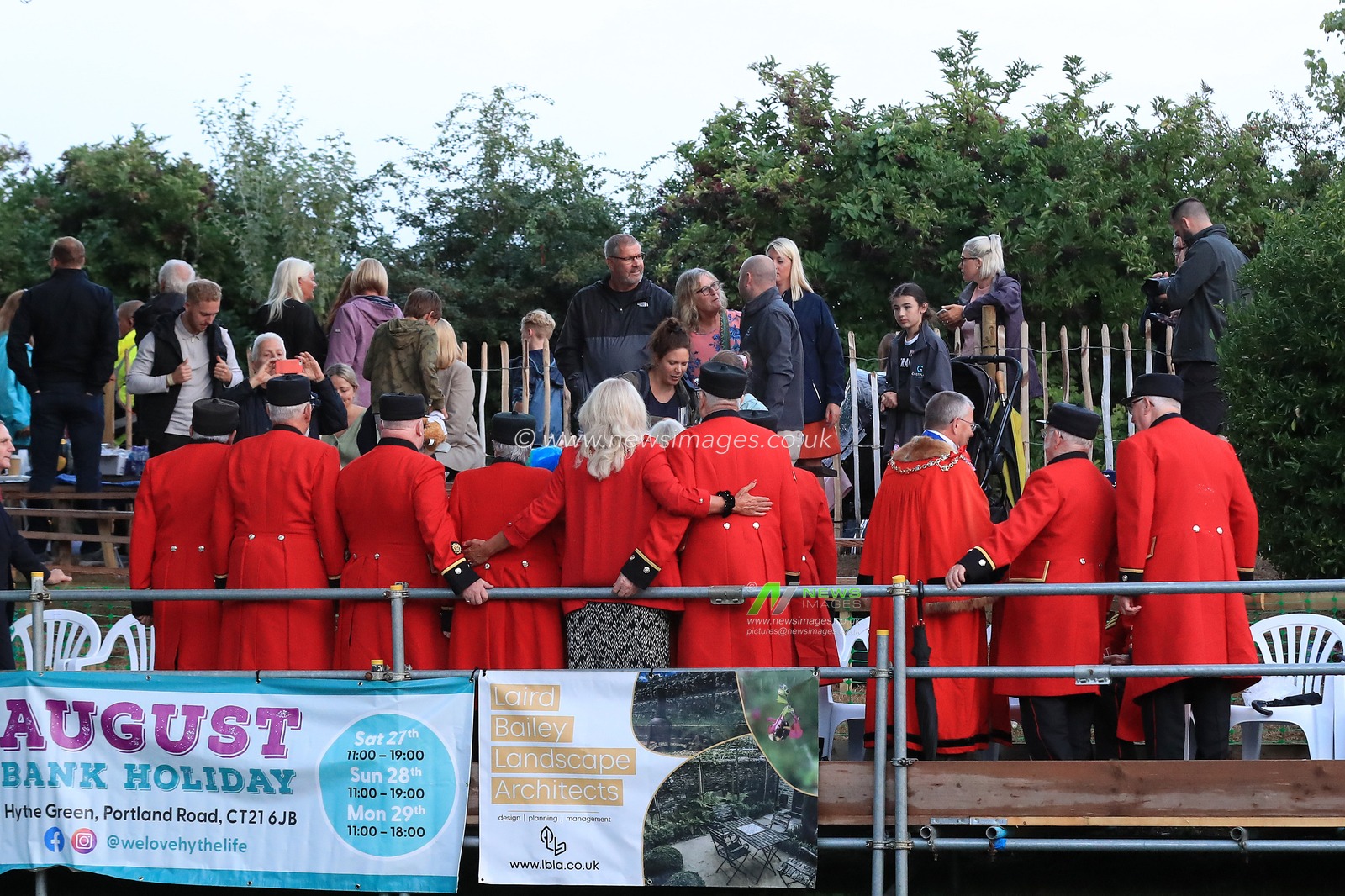 The Chelsea Pensioners pose for a photo with local councillors.