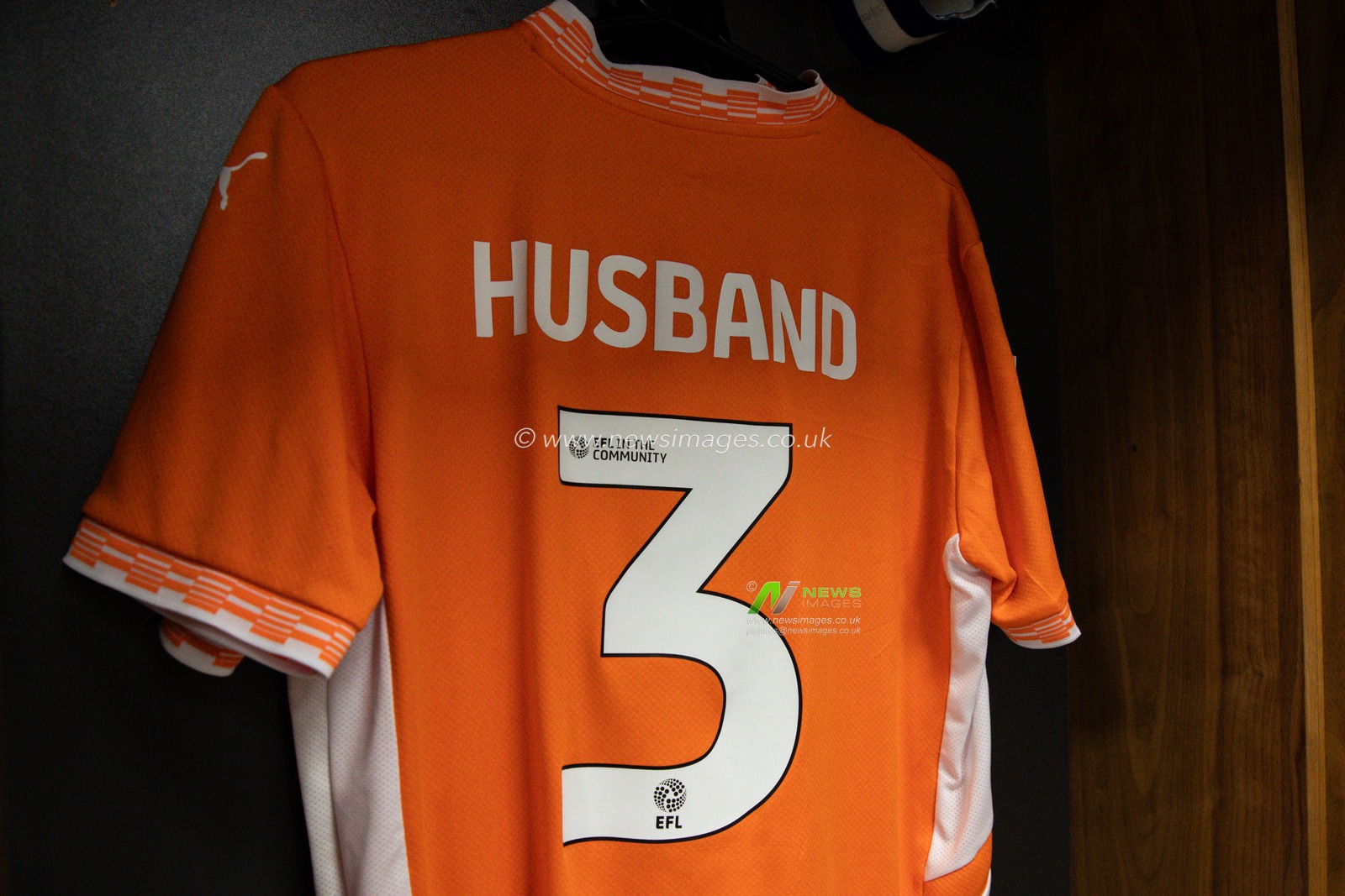 The home shirt of James Husband of Blackpool hanging in the dressing room ahead of the Sky Bet League 1 match Blackpool vs Crawley Town at Bloomfield Road, Blackpool, United Kingdom, 22nd February 2025

(Photo by Gareth Evans/News Images)