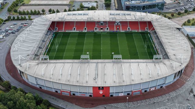 A general view of The Totally Wicked Stadium from the air during the Betfred Super League Round 25 match St Helens vs Wigan Warriors at Totally Wicked Stadium, St Helens, United Kingdom, 5th September 2025

(Photo by Mark Cosgrove/News Images)