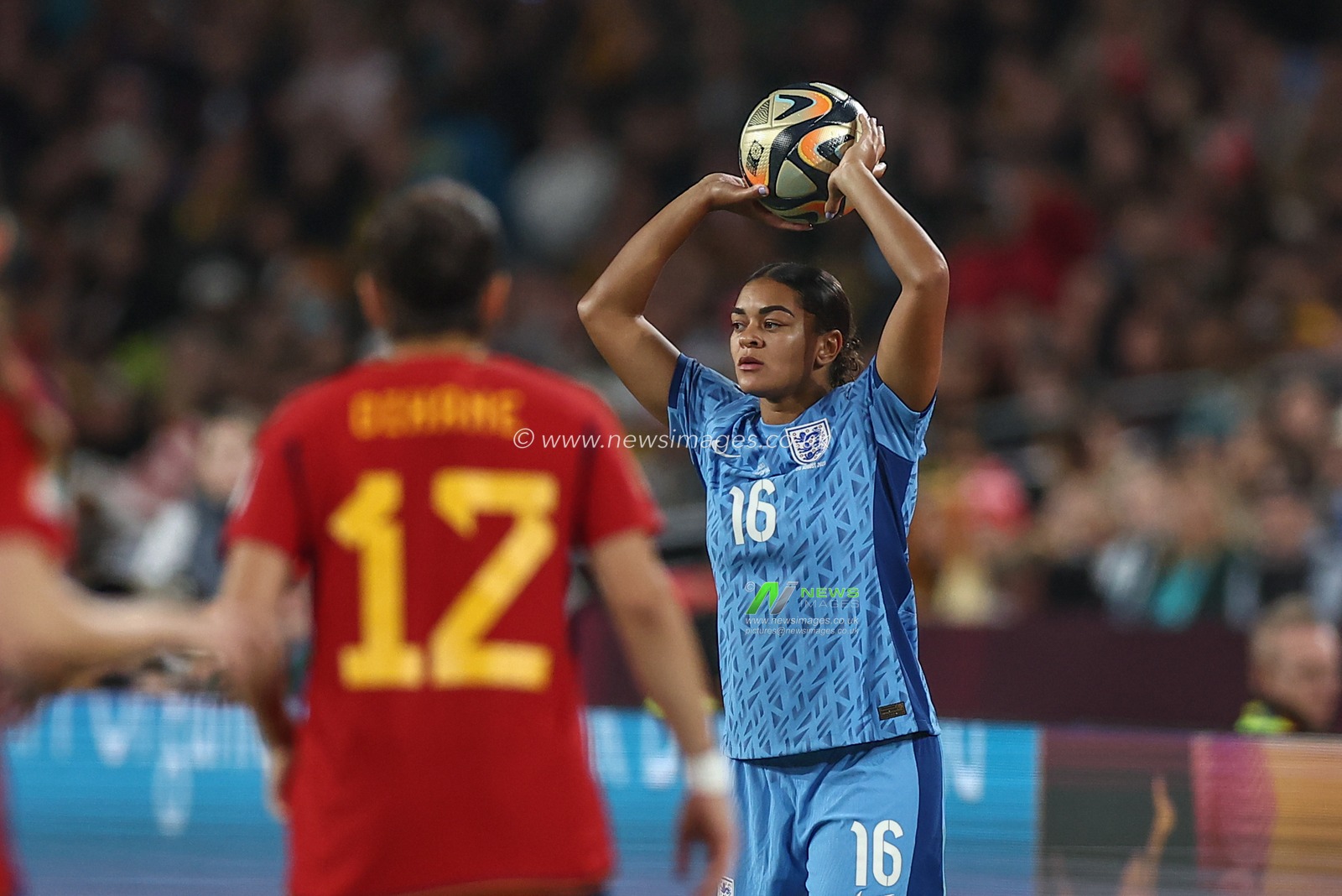Jess Carter #16 of England prepares to take a throw in during the FIFA Women's World Cup 2023 Final match Spain Women vs England Women at Stadium Australia, Sydney, Australia, 20th August 2023

(Photo by Patrick Hoelscher/News Images)