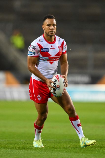 Moses Mbye of St. Helens during the Betfred Super League Round 21 match St Helens vs Salford Red Devils at Totally Wicked Stadium, St Helens, United Kingdom, 8th August 2024

(Photo by Craig Thomas/News Images)