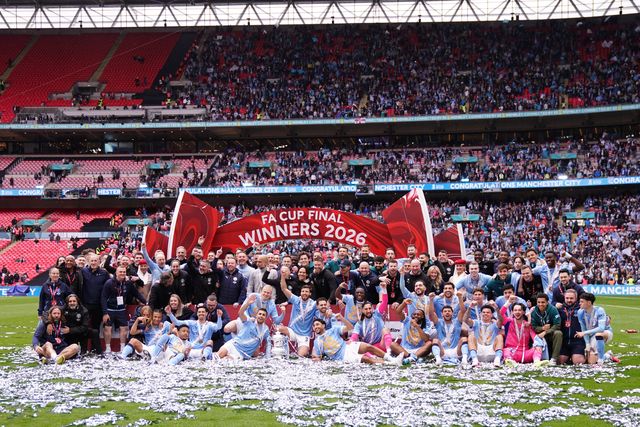 Manchester City celebrate fa cup win during the Emirates FA Cup Final match Chelsea vs Manchester City at Wembley Stadium, London, United Kingdom on 16 May 2026

(Photo by Harvey Murphy/News Images)