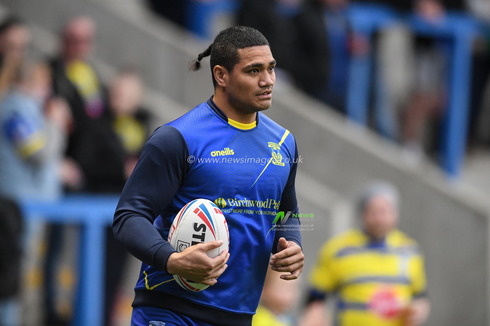 Peter Mataâ€™utia #3 of Warrington Wolves during the warm up