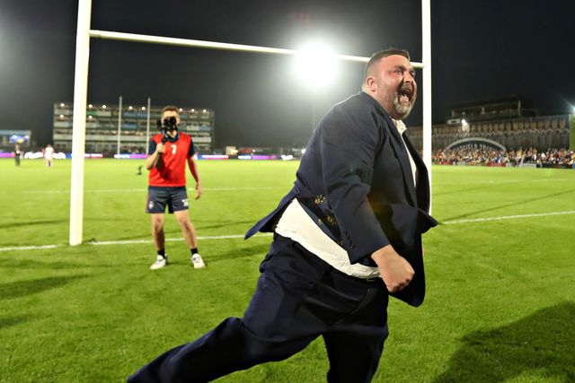 Matt Ellis, Owner of Wakefield celebrates after the Betfred Super League round 20 match Wakefield Trinity vs Leeds Rhinos at DIY Kitchens Stadium, Wakefield, United Kingdom, 24th July 2025(Photo by Sam Eaden/News Images)