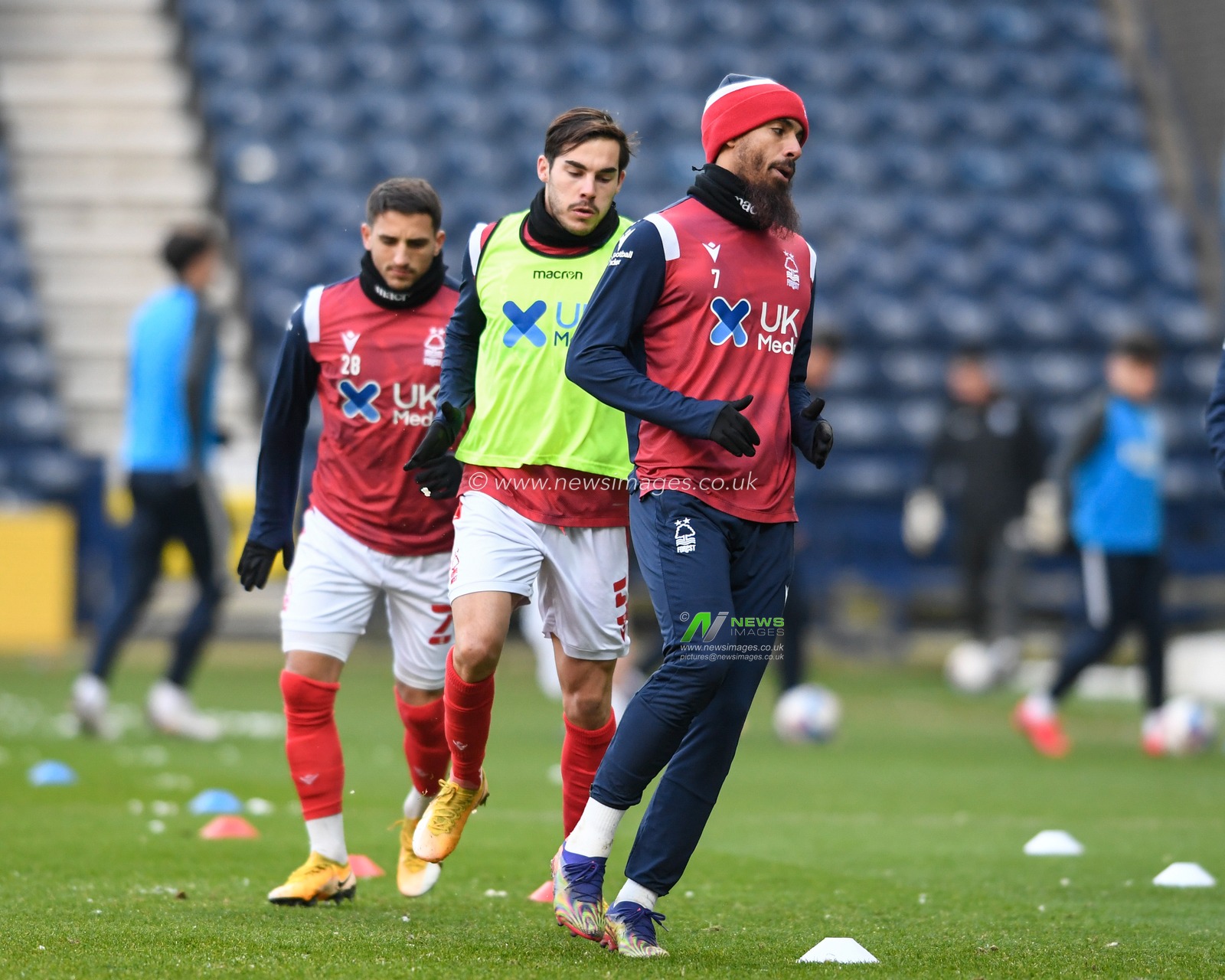 The Nottingham Forest players begin their warm up