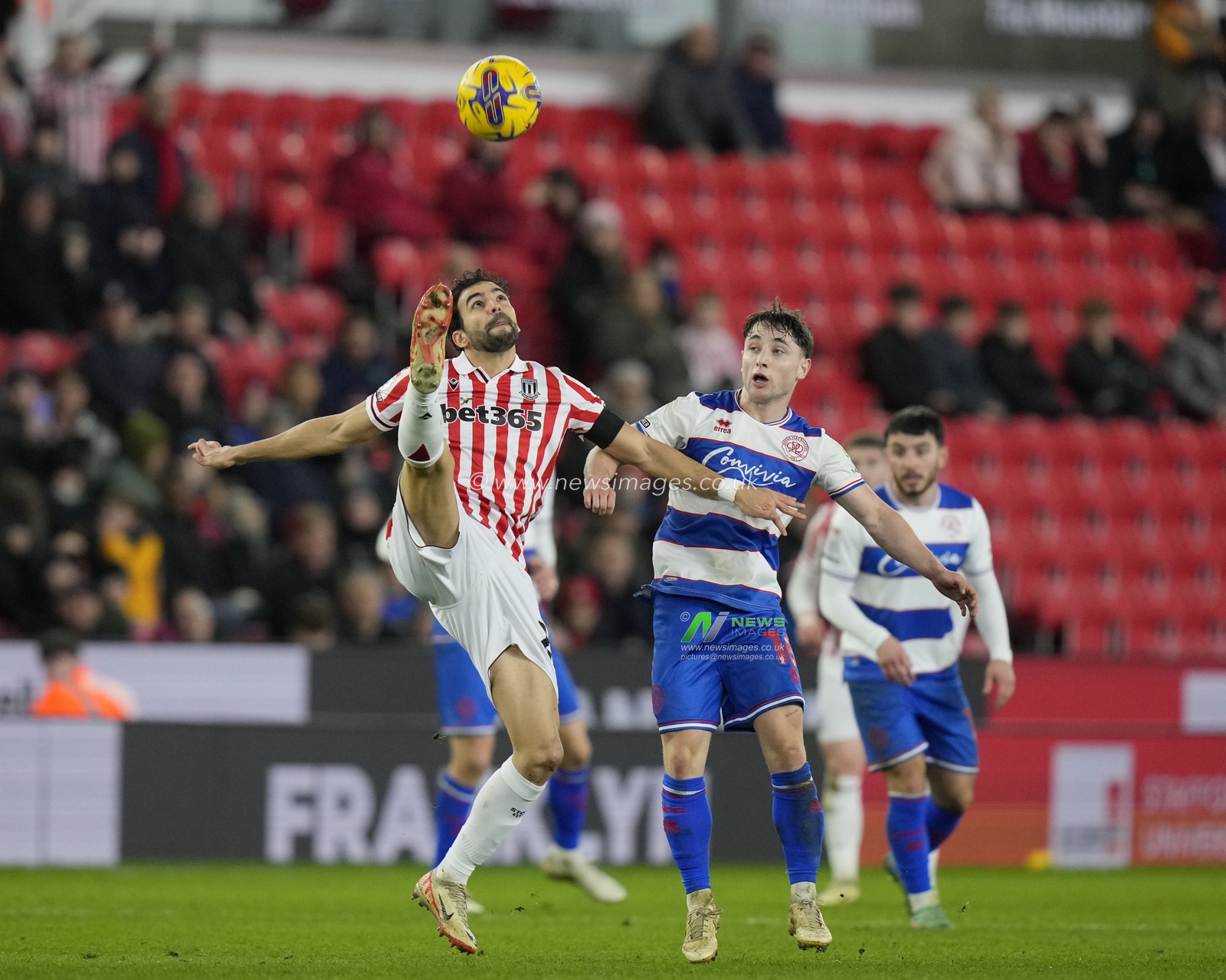 Mehdi LÃ©ris of Stoke City controls the ball under pressure from Joe Hodge of QPR during the Sky Bet Championship match Stoke City vs Queens Park Rangers at Bet365 Stadium, Stoke-on-Trent, United Kingdom, 14th February 2024

(Photo by Steve Flynn/News Images)