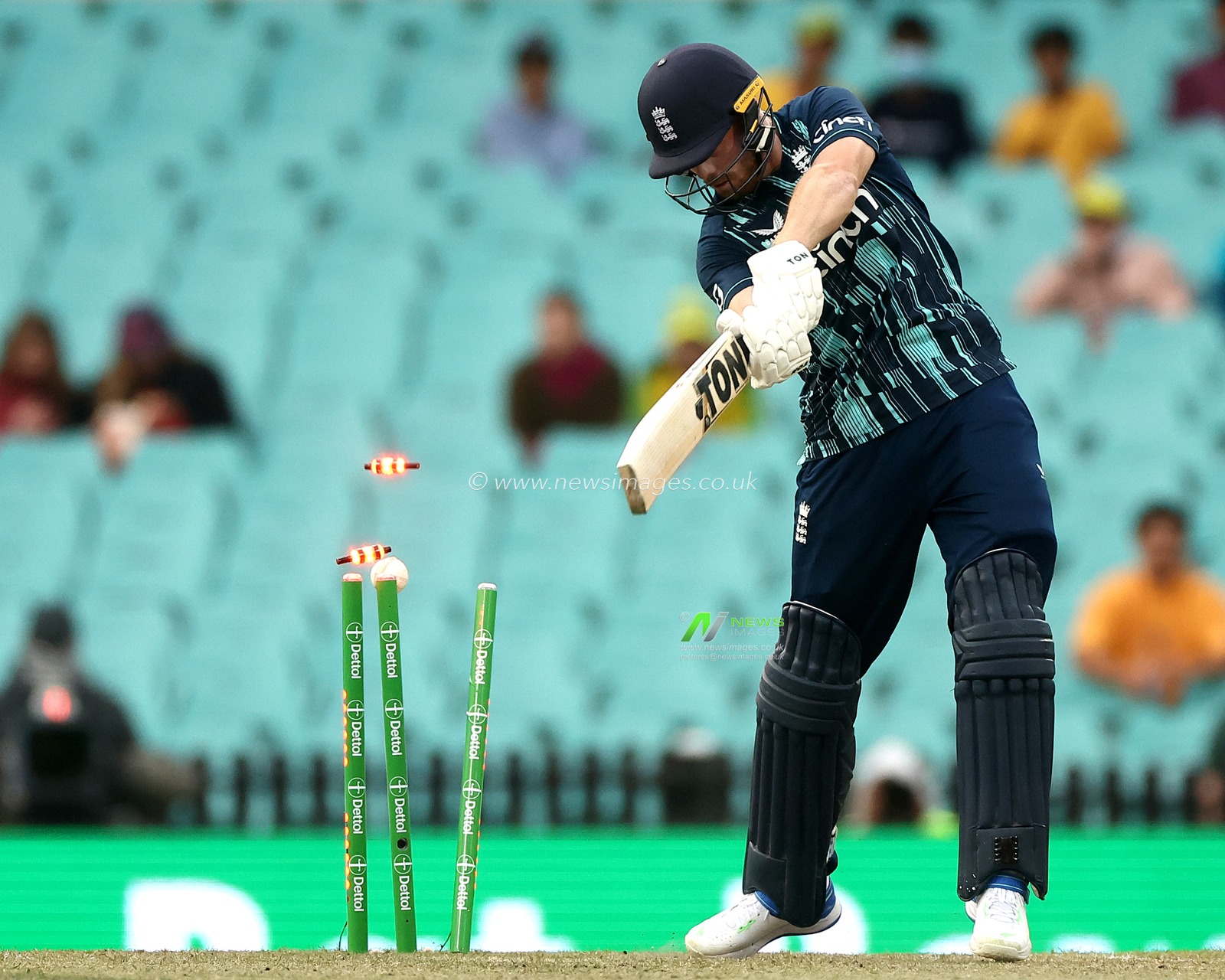 Phillip Salt of England is bowled by Josh Hazlewood of Australia  during the Dettol Series 2nd ODI match Australia vs England at SCG, Sydney, Australia, 19th November 2022

(Photo by Patrick Hoelscher/News Images)