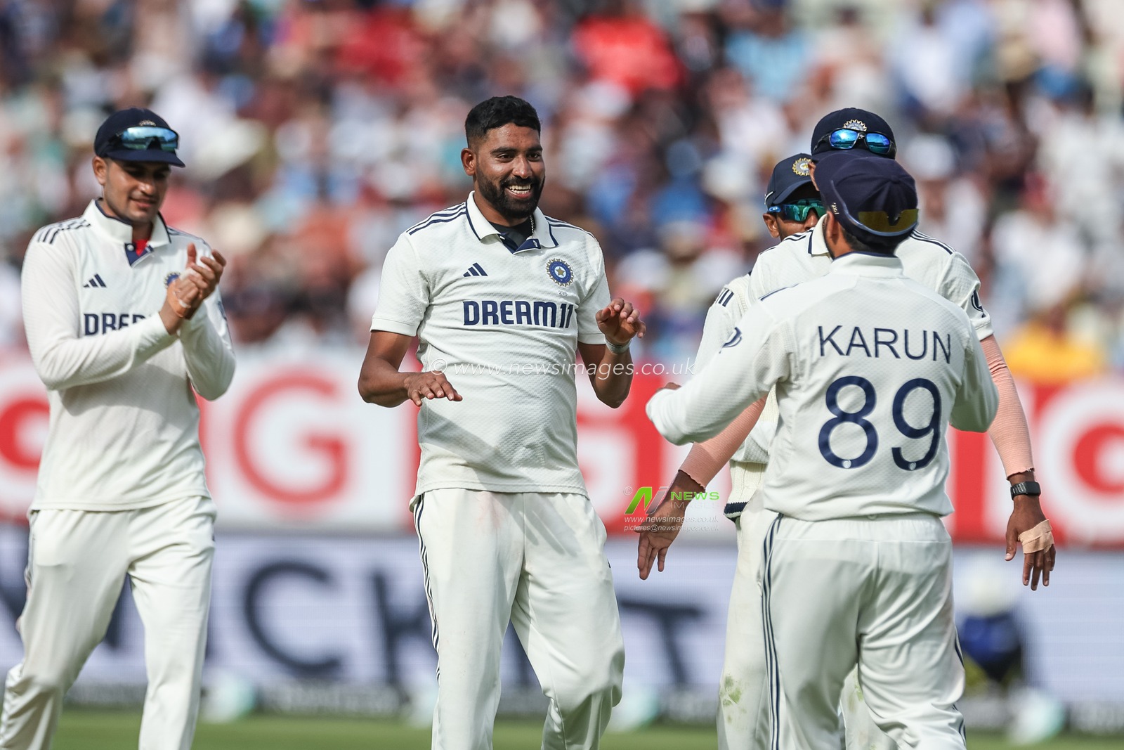 Mohammed Siraj of India celebrates his Sixth wicket as he takes Shoaib Bashir of England during the 2nd Rothesay Test Match day 3 England v India at Edgbaston, Birmingham, United Kingdom, 4th July 2025

(Photo by Mark Cosgrove/News Images)