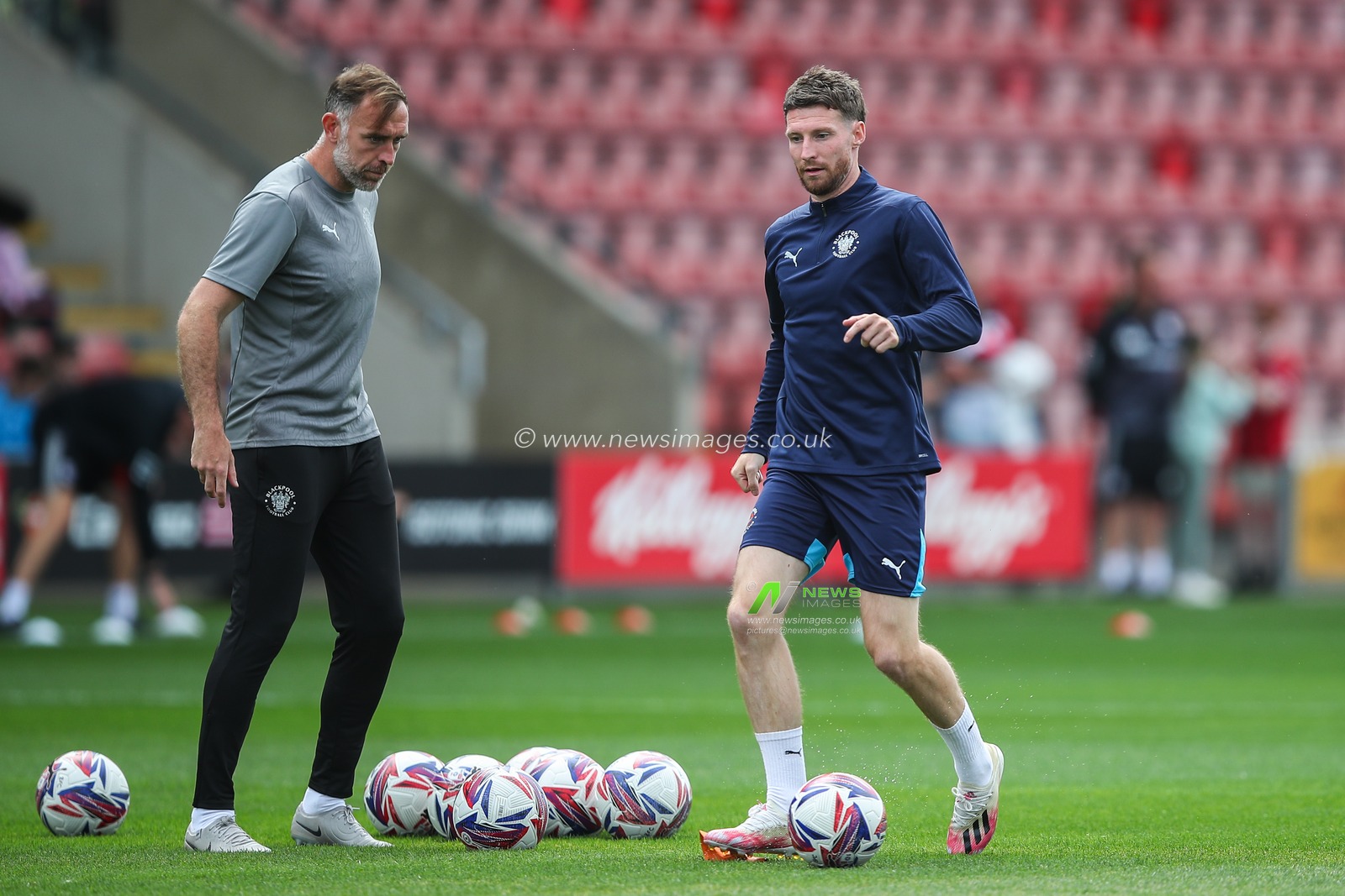 James Husband of Blackpool during the pre-game warm up ahead of the Pre-season friendly match Crewe Alexandra vs Blackpool at Alexandra Stadium, Crewe, United Kingdom, 3rd August 2024

(Photo by Gareth Evans/News Images)