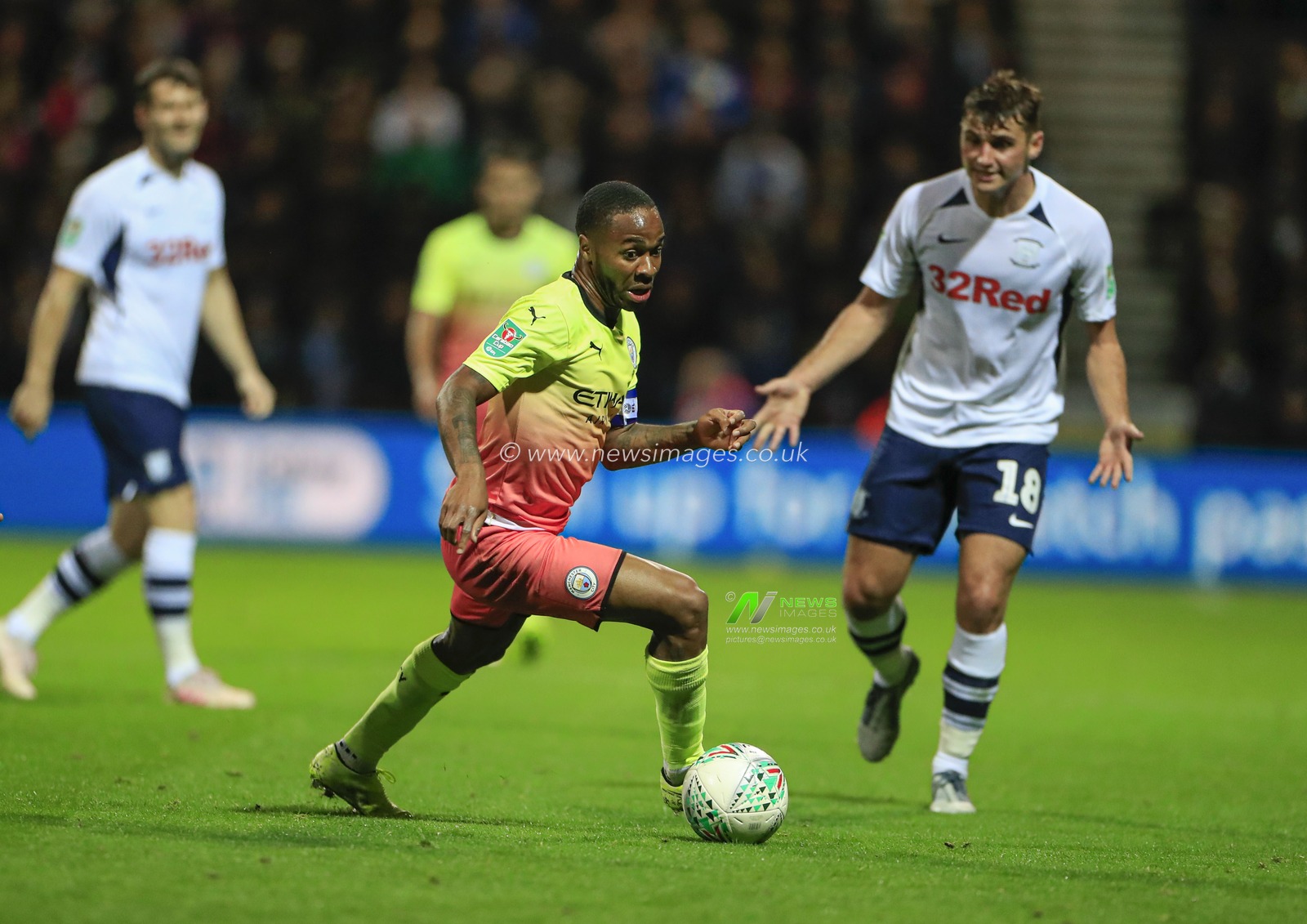 24th September 2019 , Deepdale, Preston, England; EFL Carabao Cup Football, Third Round Preston North End vs Manchester City ;  Raheem Sterling (07) of Manchester City turns with the ball

Credit: Conor Molloy/News Images

English Football League images are subject to DataCo Licence