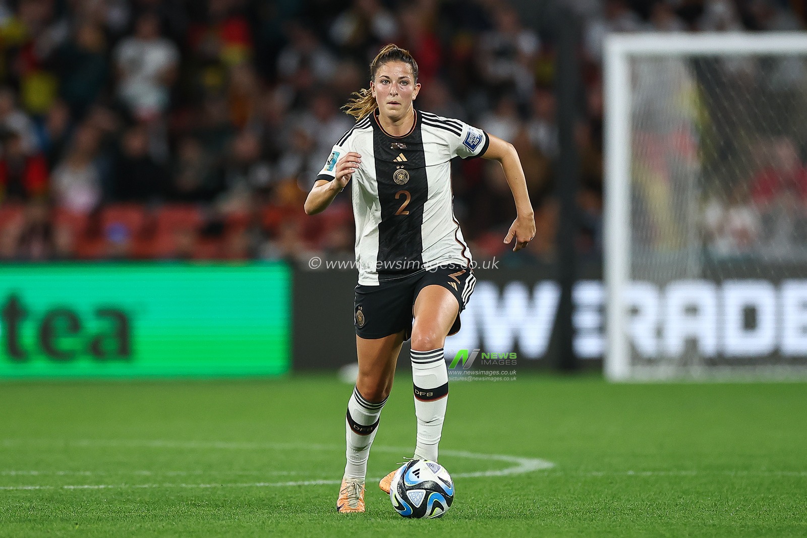Chantal Hagel #2 of Germany makes a break with the ball during the FIFA Women's World Cup 2023 Group H South Korea Women vs Germany Women at Adelaide Oval, Adelaide, Australia, 3rd August 2023

(Photo by Patrick Hoelscher/News Images)