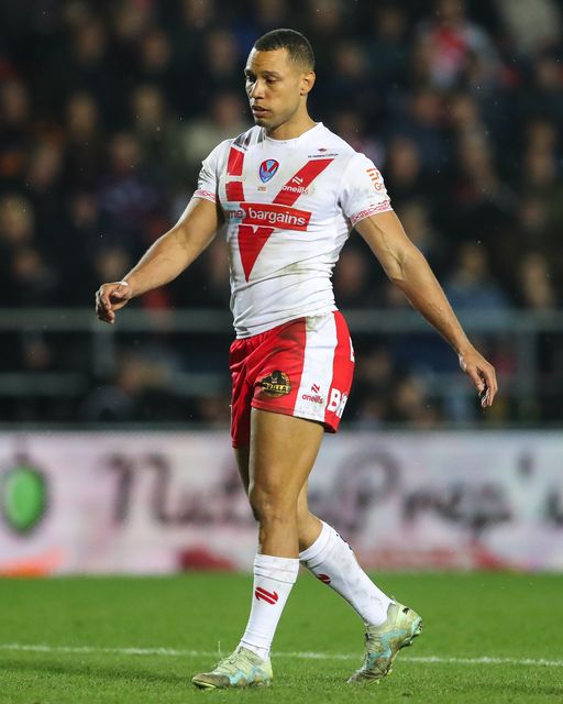 Moses Mbye of St. Helens during the Betfred Super League Round 5 match St Helens vs Warrington Wolves at Totally Wicked Stadium, St Helens, United Kingdom, 21st March 2025

(Photo by Gareth Evans/News Images)