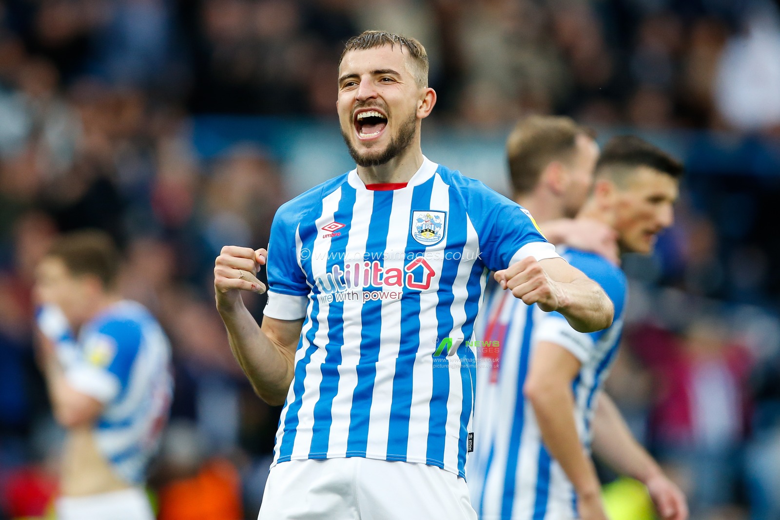 Michal Helik #39 of Huddersfield Town celebrates winning the Sky Bet Championship match Huddersfield Town vs Reading at John Smith's Stadium, Huddersfield, United Kingdom, 8th May 2023

(Photo by Ben Early/News Images)