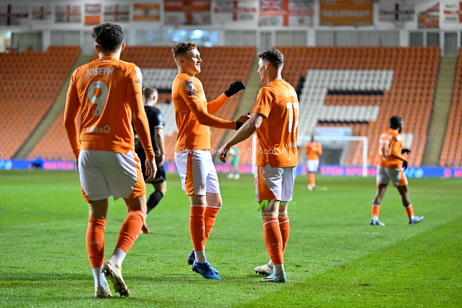 Matty Virtue of Blackpool celebrates his goal to make it 1-0 during the Bristol Street Motors Trophy match Blackpool vs Burton Albion at Bloomfield Road, Blackpool, United Kingdom, 10th January 2024

(Photo by Cody Froggatt/News Images)