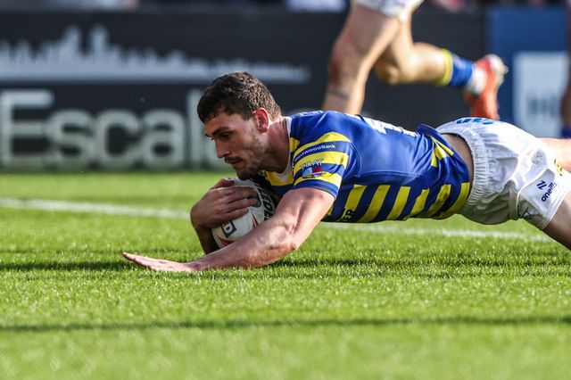 Sam Stone of Warrington Wolves goes over for a try during the Betfred Super League round 5 match Warrington Wolves vs Castleford Tigers at The Halliwell Jones Stadium, Warrington, United Kingdom on 21 March 2026

(Photo by Alfie Cosgrove/News Images)