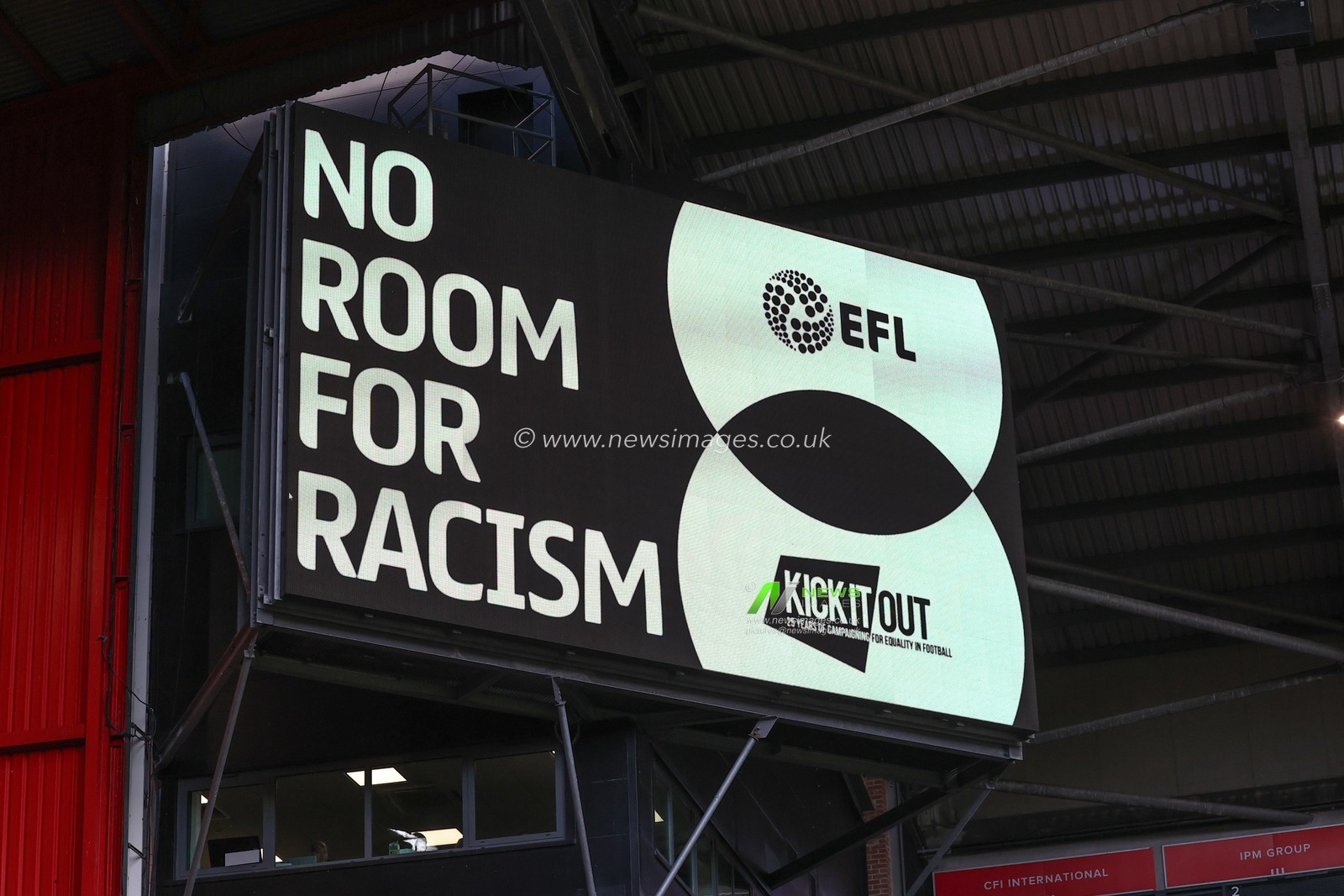 â€˜No room for racismâ€™ on the big screen during the Premier League match Sheffield United vs Brighton and Hove Albion at Bramall Lane, Sheffield, United Kingdom, 18th February 2024

(Photo by Mark Cosgrove/News Images)