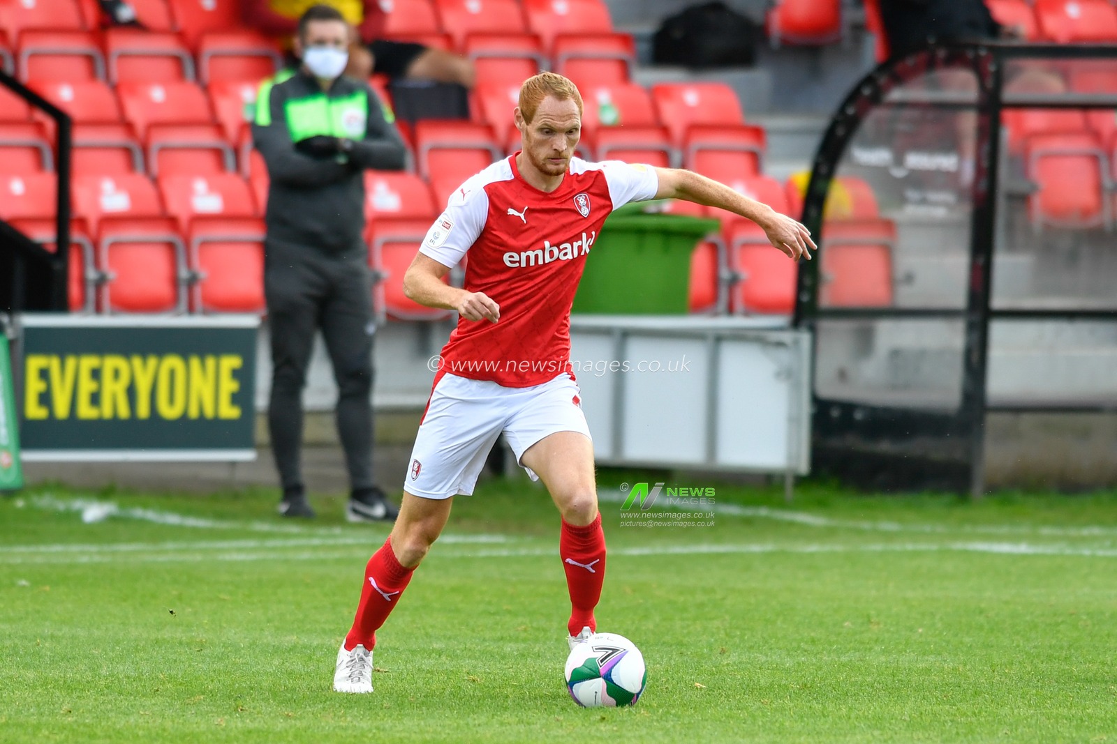 Shaun MacDonald (4) of Rotherham United with the ball
