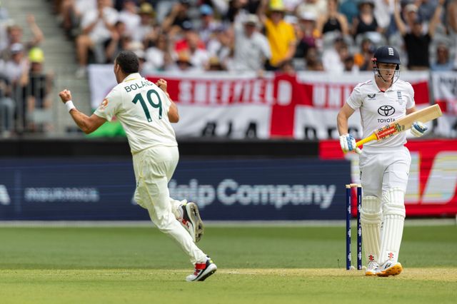 Scott Boland of Australia celebrates after taking a wicket during the NRMA Insurance Ashes First Test Day 2 Australia vs England at Optus Stadium, Perth, Australia, 22nd November 2025

(Photo by Santanu Banik/News Images)

*** GER AUT SUI OUT ***