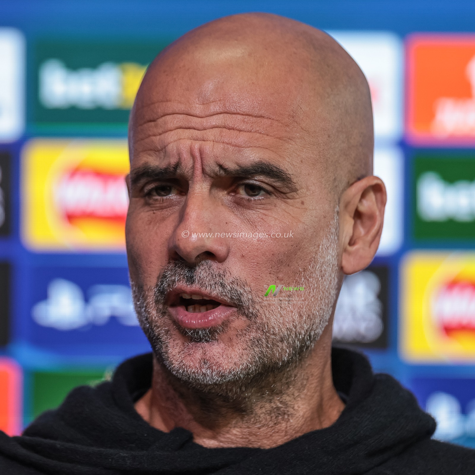 Pep Guardiola manager of Manchester City speaks to the press during the UEFA Champions League press conference Matchday 5 of 8 Manchester City vs Bayer 04 Leverkusen at Etihad Campus, Manchester, United Kingdom, 24th November 2025

(Photo by Mark Cosgrove/News Images)

*** GER AUT SUI OUT ***