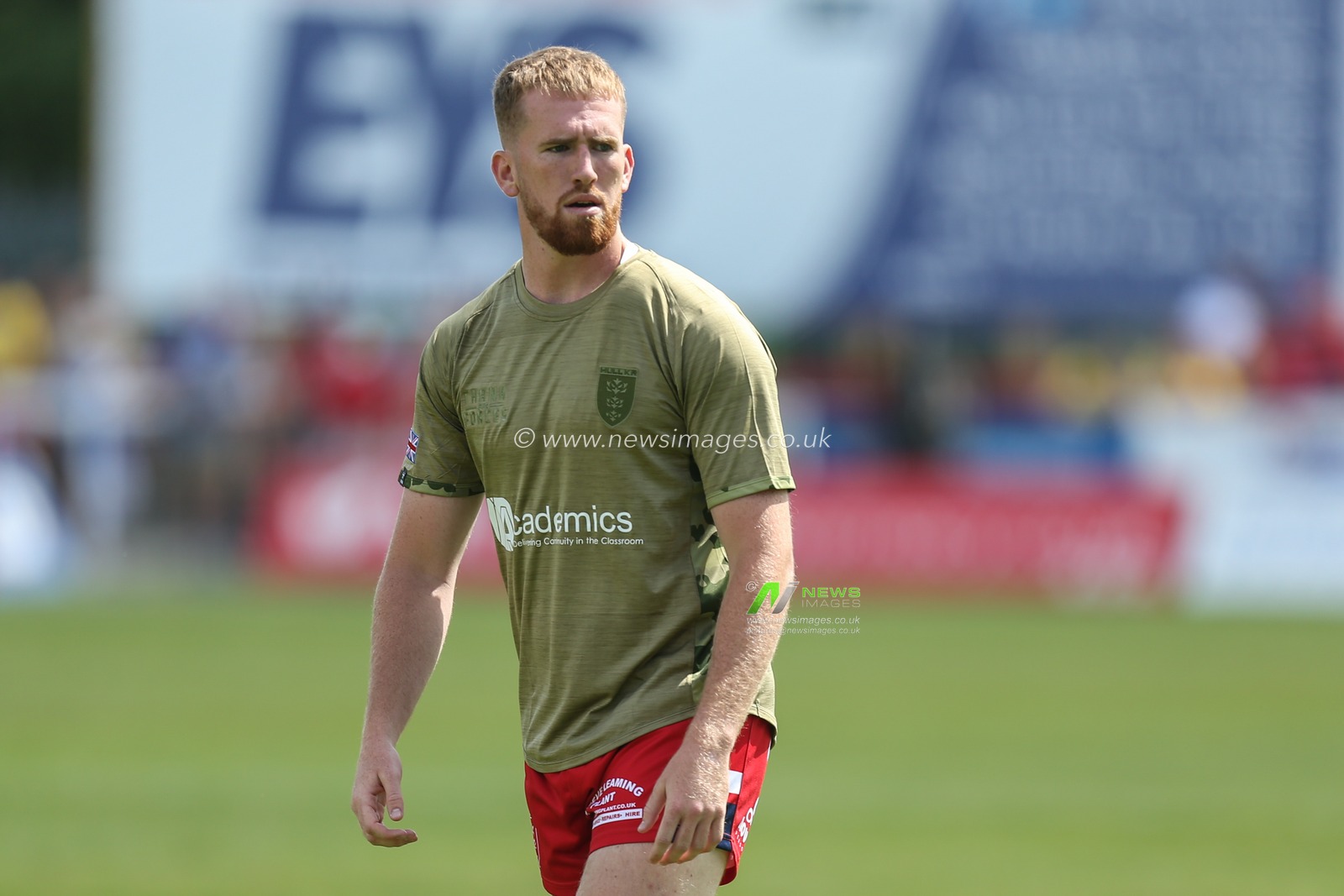 Rowan Milnes #21 of Hull KR during pre-game warm up with a special armed forces day top