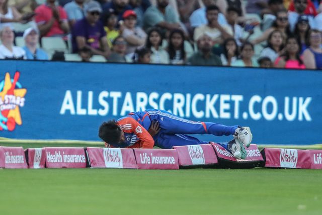 Kranti Gaud of India attempts to stop the ball from reaching the boundary during the 5th Vitality IT20 England Women vs India Women at Edgbaston, Birmingham, United Kingdom, 12th July 2025

(Photo by Izzy Poles/News Images)