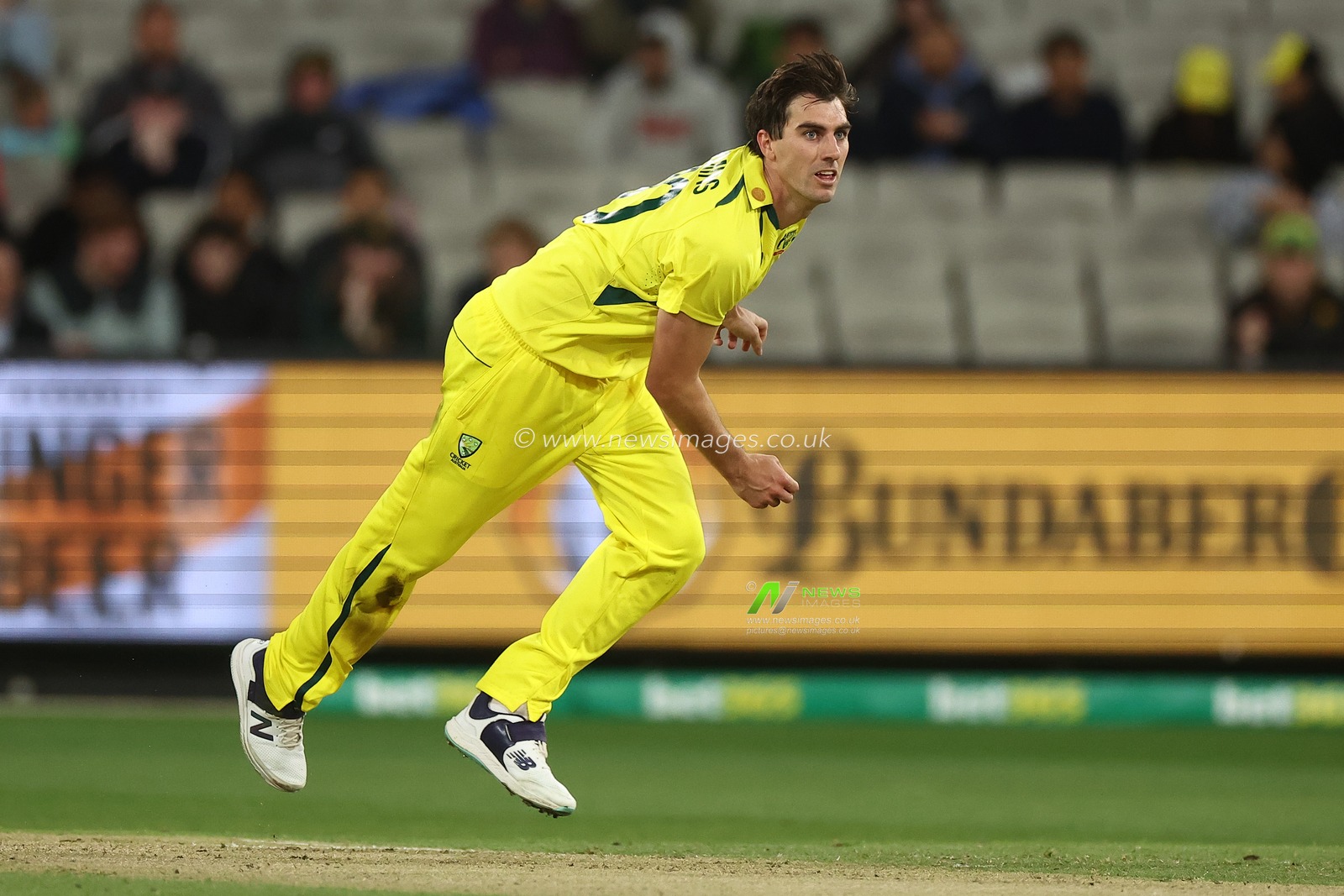 Pat Cummins of Australia bowls during the Dettol ODI Series match Australia vs England at Melbourne Cricket Ground, Melbourne, Australia, 22nd November 2022

(Photo by Patrick Hoelscher/News Images)