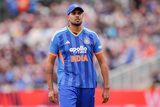 Harshit Rana of India during the Second Vitality T20 International match England vs India at Old Trafford, Manchester, United Kingdom on 04 July 2026

(Photo by Maynard Manyowa/News Images)