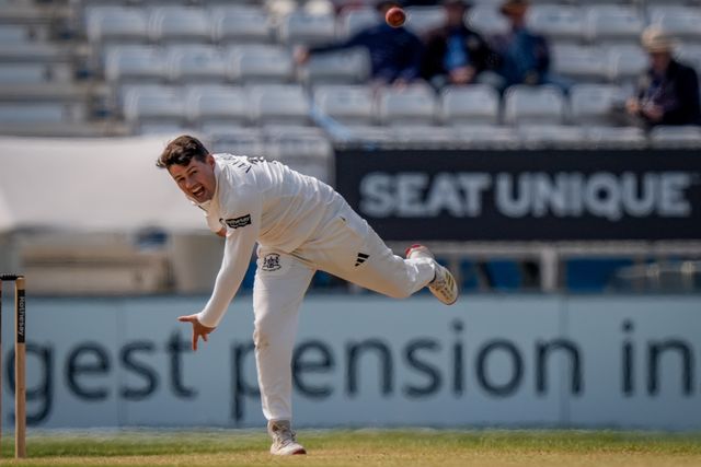 Graeme van Buuren bowls during the County Championship Division Two Derbyshire v Gloucestershire at The Central Co-Op County Ground, Derby, United Kingdom on 26 April 2026

(Photo by Maynard Manyowa/News Images)