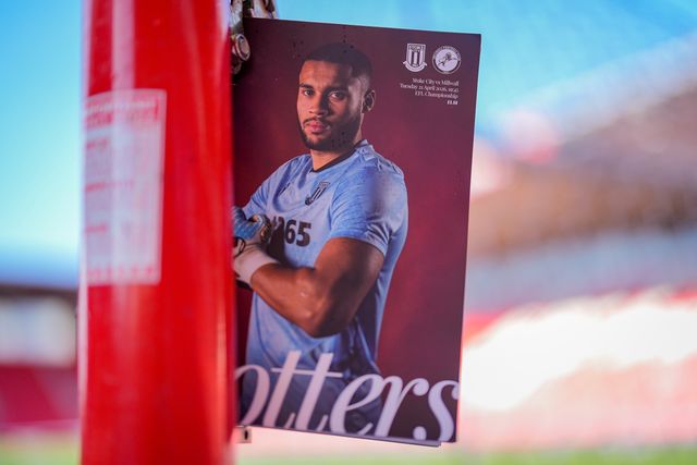 Stoke City goalkeeper Gavin Bazunu in the match day program prior to kick off during the Sky Bet Championship match Stoke City vs Millwall at Bet365 Stadium, Stoke On Trent, United Kingdom on 21 April 2026

(Photo by Maynard Manyowa/News Images)
