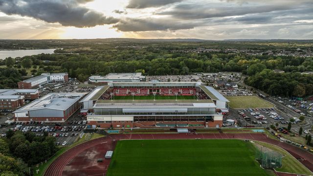 An aerial view of Leigh Sports Village ahead of the Betfred Super League round 25 match Leigh Leopards vs Castleford Tigers at Leigh Sports Village, Leigh, United Kingdom, 28th August 2025

(Photo by Alfie Cosgrove/News Images)