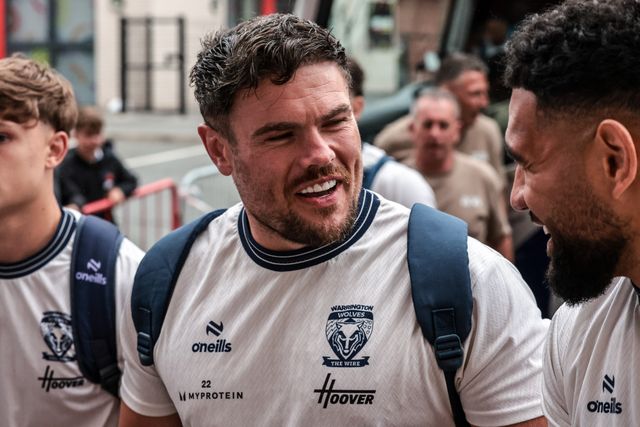 Joe Philbin of Warrington Wolves arrives during the Betfred Super League round 20 match Leigh Leopards vs Warrington Wolves at Leigh Sports Village, Leigh, United Kingdom on 25 July 2026

(Photo by Alfie Cosgrove/News Images)