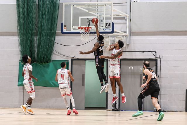 Maceo Jack of Cheshire Phoenix scores a two point basket during the British Basketball Championship match Cheshire Phoenix vs Leicester Riders at Ellesmere Port Sports Village, Ellesmere Port, United Kingdom, 12th November 2023

(Photo by Craig Thomas/News Images)