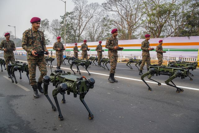 Indian Army  showcases  Robotic Mules  ahead of the Final dress rehearsal for the upcoming Republic Day parade in Red Road , Kolkata, India, on January 24, 2025. Indian Army Robotic Mules will also register their presence at the prestigious annual republic day parade for the first time ahead of the Republic Day parade.Pictures by Debajyoti Chakraborty.(Photo: Debajyoti Chakraborty/News Images)
