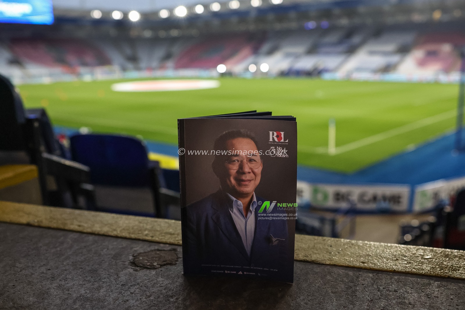 Vichai Srivaddhanaprabha on the front cover of todays match day program, nearly 6 years since his tragic passing on the 27th of October 2018 during the Premier League match Leicester City vs Nottingham Forest at King Power Stadium, Leicester, United Kingdom, 25th October 2024

(Photo by Mark Cosgrove/News Images)